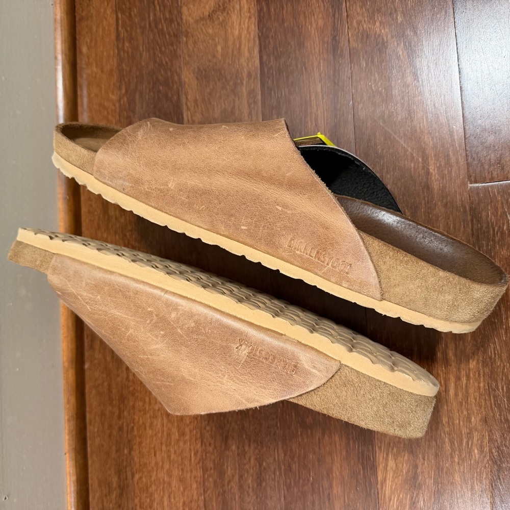 Birkenstock Zürich Brown Leather Sandals with Yellow Buckles Unisex EU46/USM12 - Picture 7 of 13